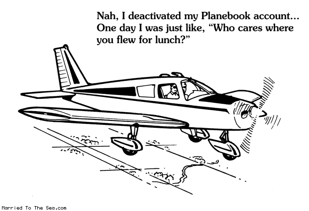 Married To The Sea comic: planebook account * Text: nah i deactivated my planebook account one day i was just like who cares where you flew for lunch