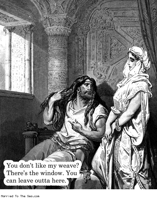 Married To The Sea comic: dont like my weave * Text: you dont like my weave theres the window you can leave outta here