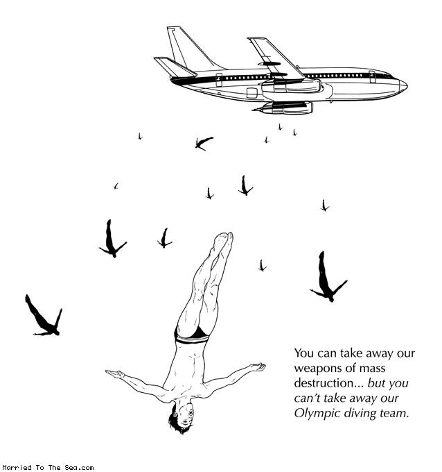 Married To The Sea comic: olympic diving team * Text:
You can take away our weapons of mass destruction...but you can't take away our Olympic diving team.