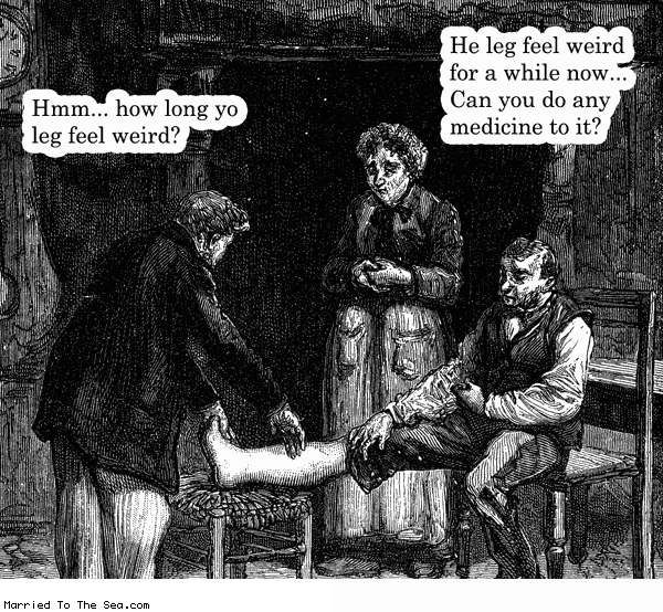 Married To The Sea comic: yo leg feel weird * Text: hmm how long yo leg feel weird he leg feel weird for a while now can you do any medicine to it