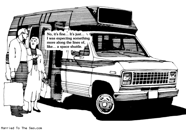 Married To The Sea comic: shuttle bus is here * Text: no its fine its just i was expecting something more along the lines of like a space shuttle