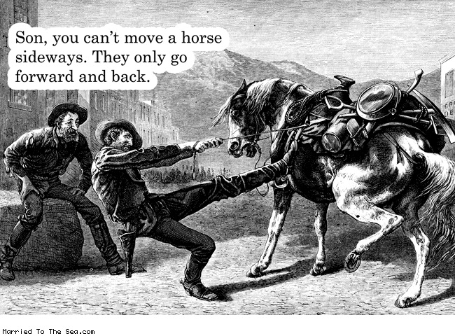 Married To The Sea comic: move a horse sideways * Text: son you cant move a horse sideways they only go forward and back
