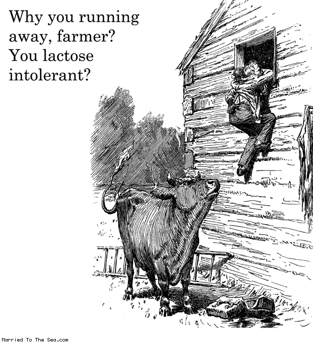 Married To The Sea comic: why you running * Text: why you running away farmer you lactose intolerant