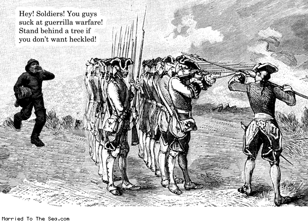 Married To The Sea comic: heckler warfare * Text: hey soliders you guys suck at guerilla warfare stand behind a tree if you dont want heckled