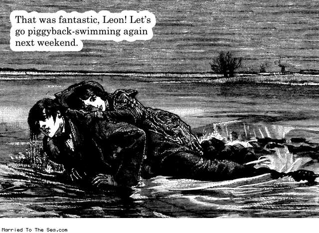 Married To The Sea comic: piggyback swimming * Text: that was fantastic leon lets go piggyback swimming again next weekend