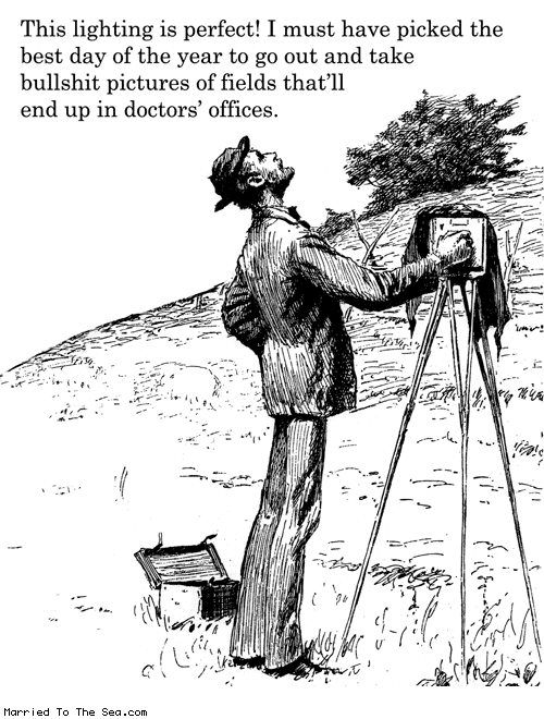 Married To The Sea comic: perfect lighting * Text: this lighting is perfect i must have picked the best day of the year to go out and take bullshit pictures of fields thatll end up in doctors offices