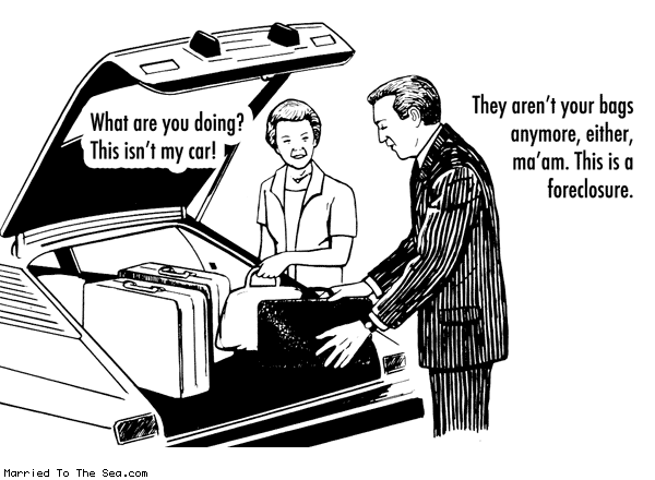 Married To The Sea comic: this isnt my car * Text: what are you doing this isnt my car they arent your bags anymore either maam this is a foreclosure