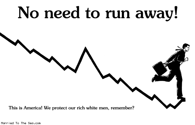 Married To The Sea comic: no need to run * Text:
No need to run away!
This is America! We protect our rich white men, remember?