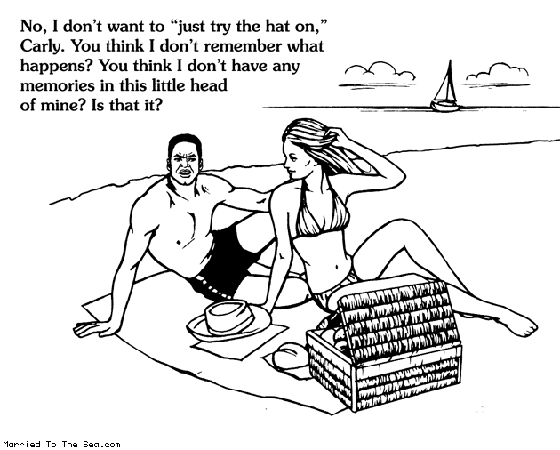 Married To The Sea comic: the unkindness of hats * Text: no i dont want to just try the hat on carly you think i dont remember what happend you think i dont have any memories in this little head of min is that it
