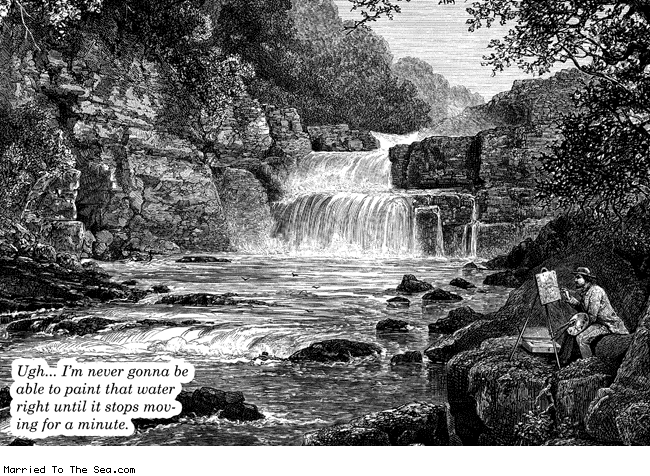 Married To The Sea comic: paint that water * Text: ugh im never gonna be able to paint that water right until it stops moving for a minute