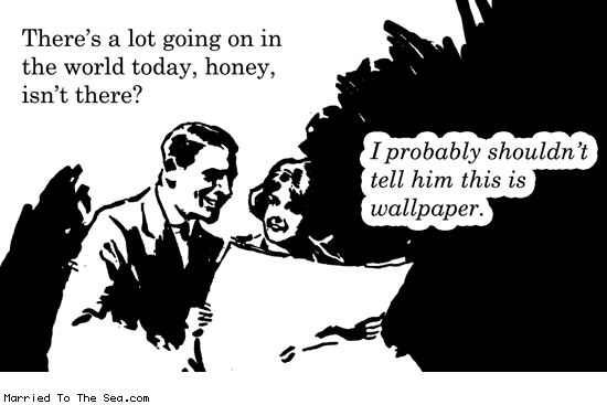 Married To The Sea comic: reading the newspaper * Text: