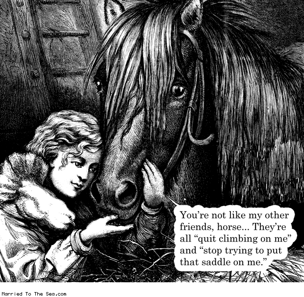 Married To The Sea comic: like my other friends * Text: youre not like my other friends horse theyre all quit climbing on me and stop trying to put that saddle on me