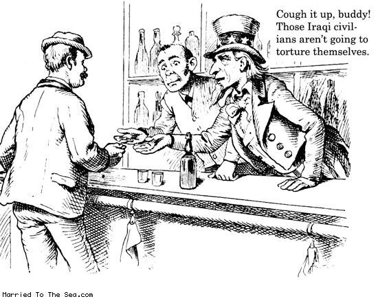 Married To The Sea comic: cough it up * Text: cough it up, buddy! those iraqi civilians are going to torture themselves.