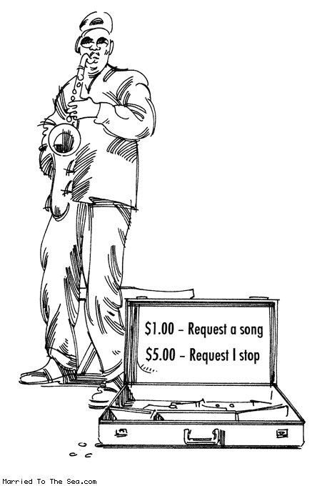Married To The Sea comic: saxophone requests * Text: $1.00 request a song $5.00 request i stop