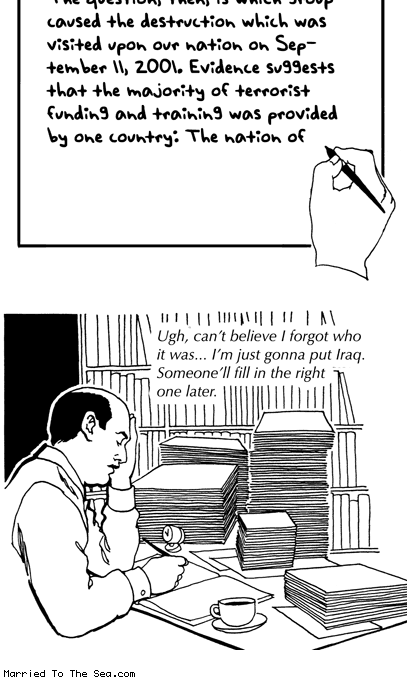 Married To The Sea comic: fill in the right one * Text: ugh, can't believe i forgot who it was... I'm just gonna put iraq. someone'll fill in the right one later.