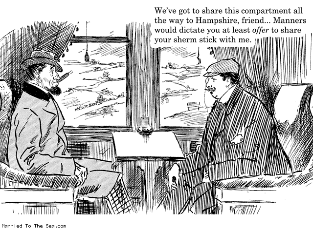Married To The Sea comic: share this compartment * Text: weve got to share this compartment all the way to hampshire friend manners would dictate you at least offer to share your sherm stick with me