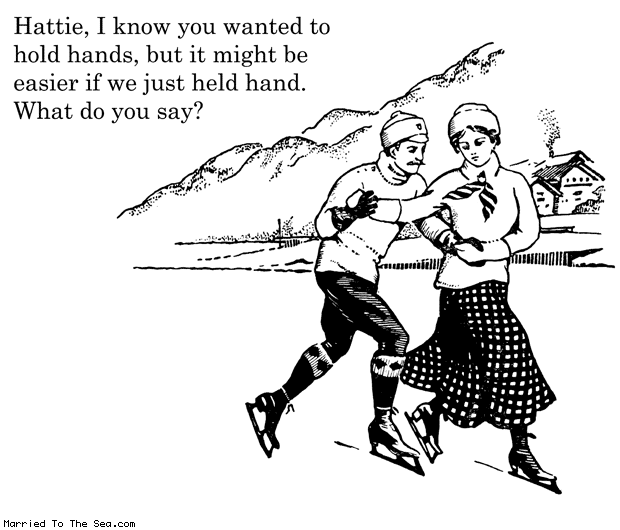 Married To The Sea comic: hold hands * Text: hattie i know you wanted to hold hands but it might be easier if we just held hand what do you say